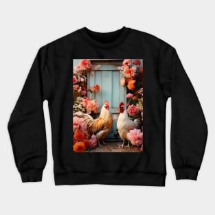 Retro Elegant Art - Chicken and Flowers by the coop Crewneck Sweatshirt